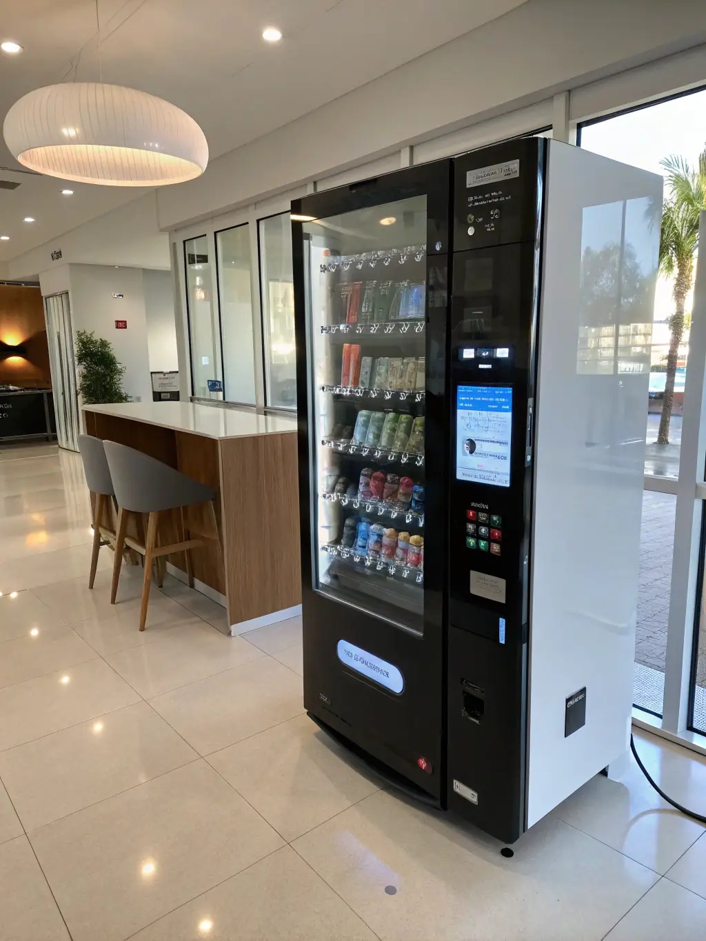 A compact VendTech beverage vending machine designed for smaller spaces, featuring a selection of popular drinks and a user-friendly interface.